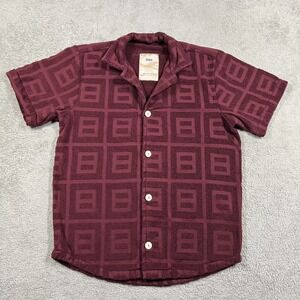 OAS Terrace Cuba Terry Shirt Men Small Soft Cotton Camp Burgundy Beach Button Up